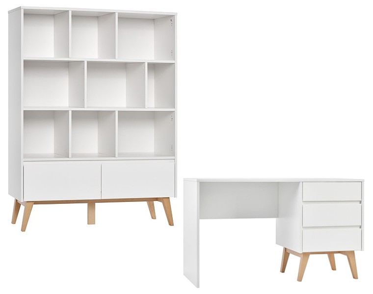 Pinio Swing pupil room desk + wide bookcase (big) white
