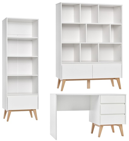 Pinio Swing pupil room desk + high bookcase + wide bookcase (big) white