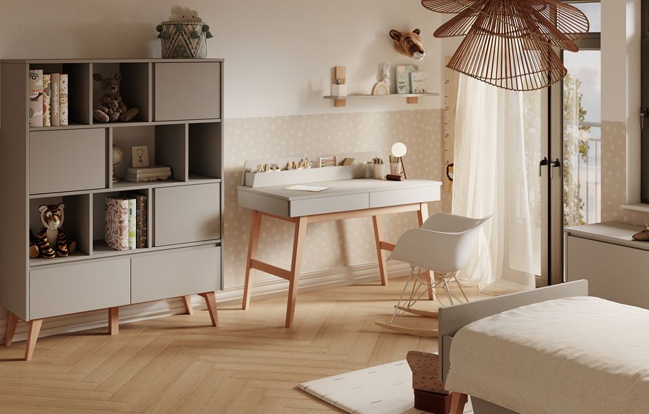 Pinio Swing jugendlich Zimmer (Bett 200x90 cm + hoher Schreibtisch + breites Bücherregal) Grey