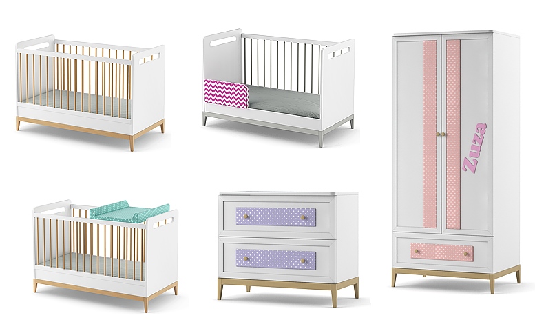 Timoore Elle Special pokój niemowlęcy (łóżeczko 120x60 + komoda 2 szufladowa + szafa dwudrzwiowa) / KURIER GRATIS