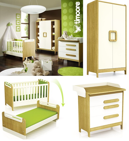 Timoore First Babyzimmer (Babybett 140x70 + Kleiderschrank + Wickelkommode + Wickelaufsatz)