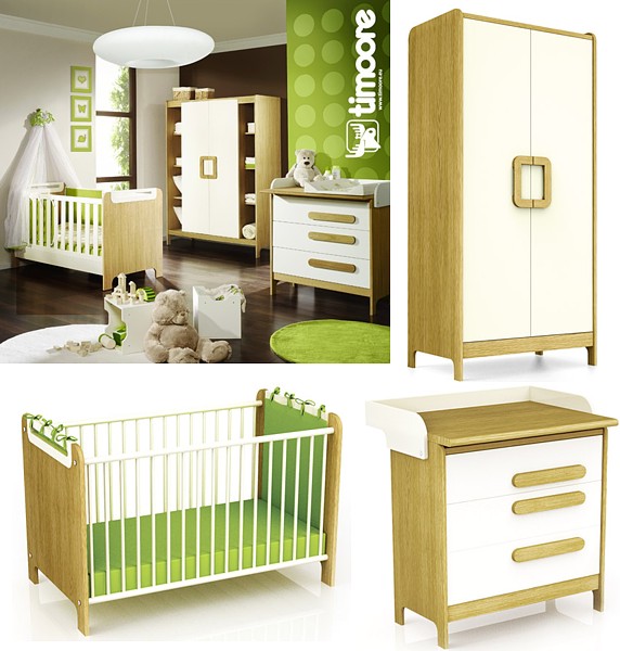 Timoore First Babyzimmer (Babybett 120x60 + Kleiderschrank + Wickelkommode + Wickelaufsatz)