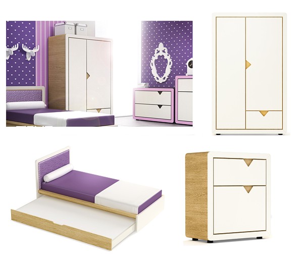 Timoore Frame DESIGN youth room (bed 200x90+ 2 door wardrobe + high chest)