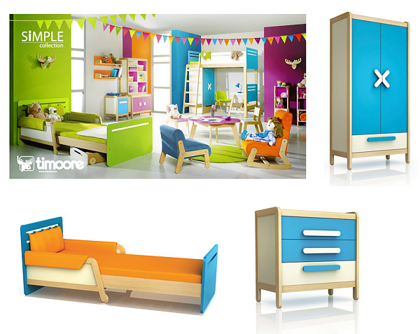 Timoore Simple kid youth room (extendable bed 205x90 + 2 door wardrobe + chest with 3 drawers)