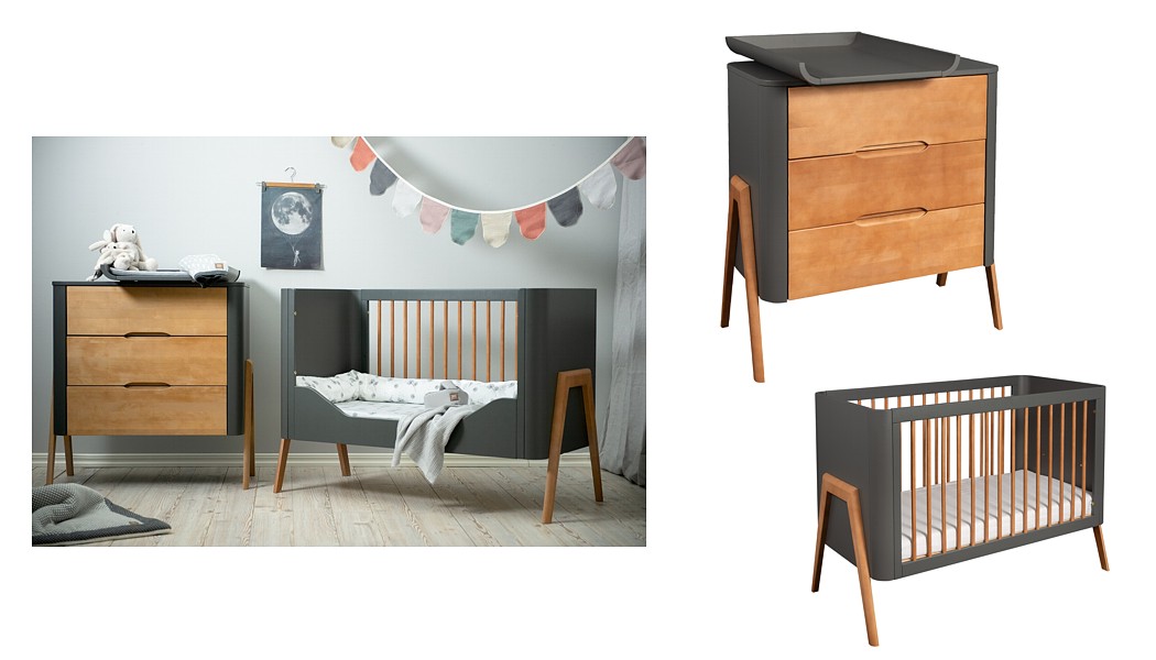 Troll Torsten baby room (crib 120x60 + chest of drawers + changing table) colour seal grey/teak