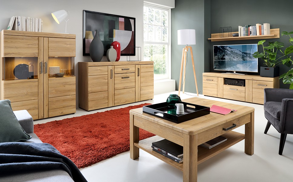 Meble Wójcik Cortina room ( cabinet K02 + chest rtv F03 + showcase V01 + table T01 + shelf P01)
