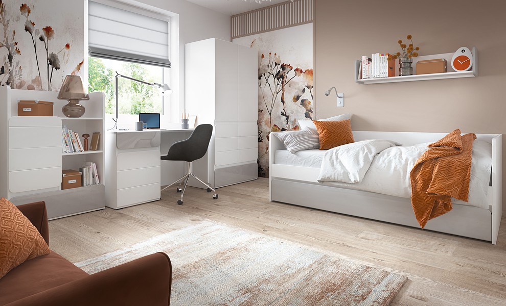 Meble Wójcik Flexi room ( bed with a frame 204,9x 95,4 Z01 / MWSD01 + bookcase R04 + wardrobe S02 + desk B01 + shelf P01 )