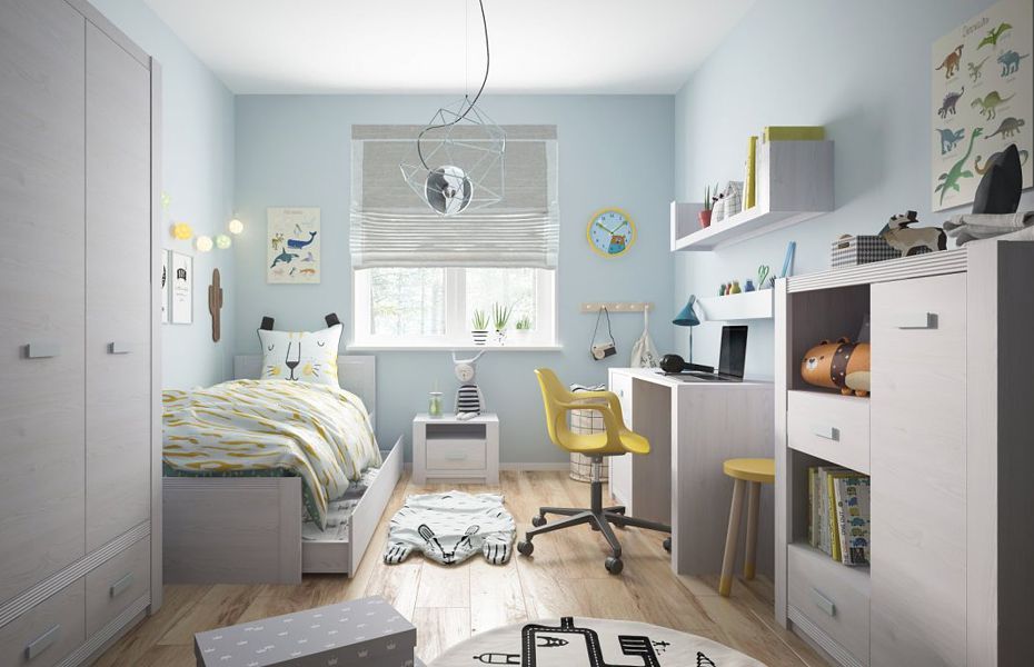 Meble Wójcik Lilo room (bed with a frame 90 Z03/MWSD01 + cabinet K01 + chiffonier / wardrobe S01 + bedside table K05) blue