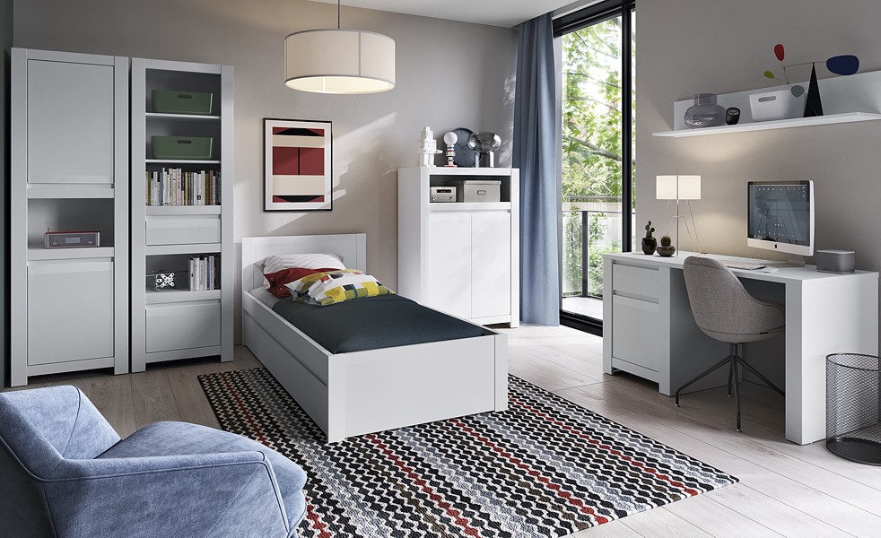 Meble Wójcik Novi room ( bed with a frame 204,8x95,3 Z01 + cabinet K02 + bookcase R01 + chiffoniers S01 + desk B01 + shelf P01)