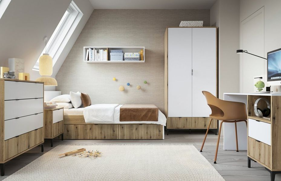 Meble Wójcik Ricko room (bed with a frame 90 Z01/MWSD01 (205x95,4x80,5) + cabinet K03 + desk B01 + wardrobe S01)