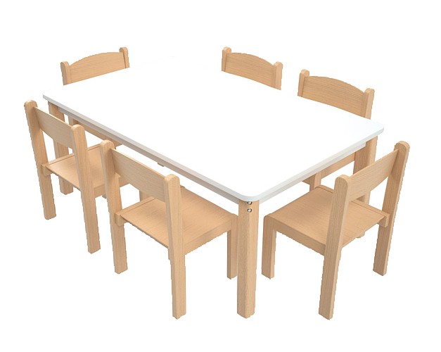 My Bambino rectangular table white+ 6 Filipek chairs color beech (set 5423) size 1 (height from 93 to 116 cm)