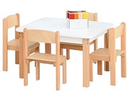 My Bambino square table white+ 4 Filipek chairs color beech (set 5496) size 2 (height from 108 to 121 cm) - Click Image to Close