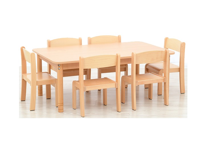 My Bambino rectangular table + 6 Filipek chairs color beech (set 5426) size 2 (height from 108 to 121 cm)
