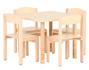 Moje Bambino stół kwadratowy brzoza z 4 krzesłami Tender bukowymi (zestaw 5590) rozmiar 1 (wzrost od 93 do 116 cm) - Kliknij na obrazek aby go zamknąć