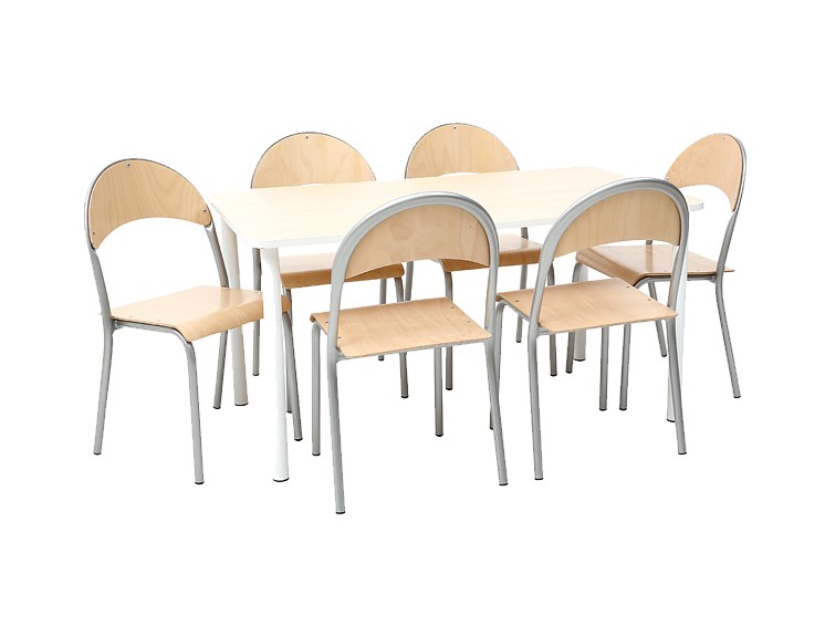 Moje Bambino stół Bambino prostokątny z białym obrzeżem i 6 krzesłami P aluminium (zestaw 5499) rozmiar 1 (wzrost 93-116 cm)