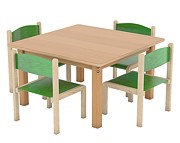 My Bambino square HPL beech table with 4 green Filipek chairs (set 5076) size 1 (height 93-116 cm) - Click Image to Close