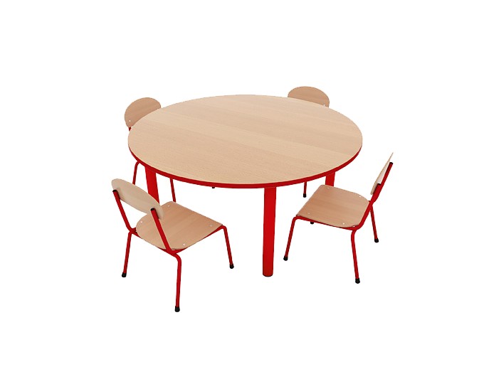Moje Bambino stół Bambino okrągły z czerwonym obrzeżem i 4 krzesłami Bambino czerwonymi (zestaw 8079) rozmiar 0