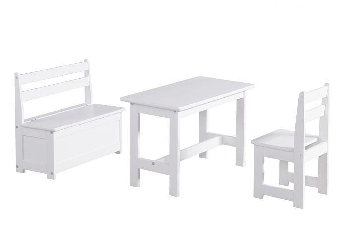 Pinio Maluch Komplet (stolik + krzesełko + ławoskrzynia) kolor biały