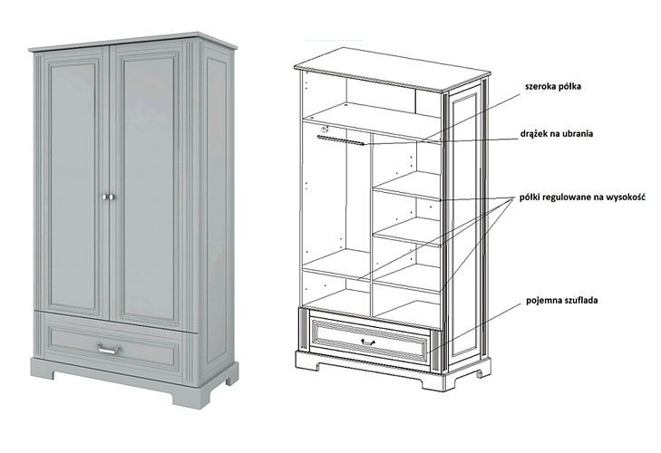 Bellamy Ines 2 door wardrobe with drawer / colour grey