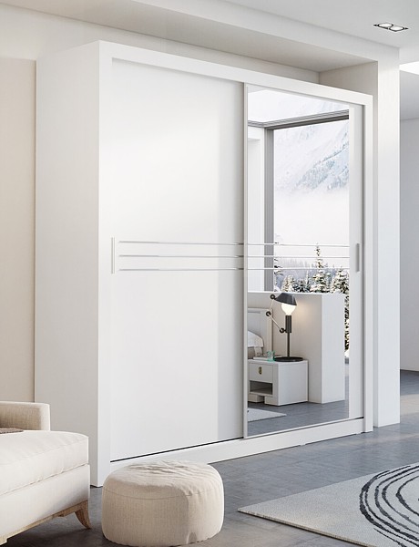 Lenart Idea ID-12 Kleiderschrank mit zwei sliding Tür und a mirror Farbe Weiß (203x215x60)