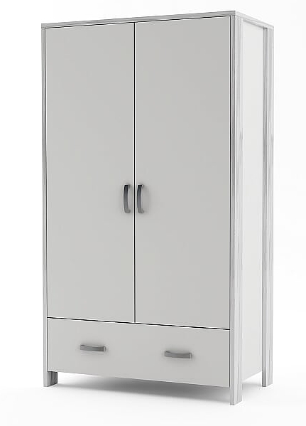 Timoore Manhattan white 2-door wardrobe with drawer / colour white