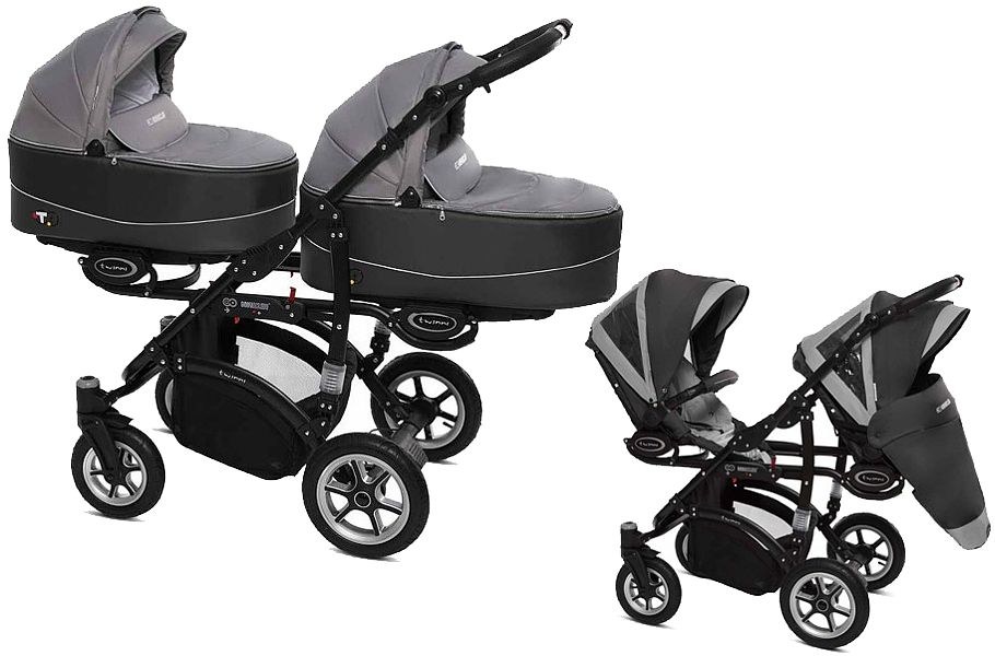SALE BabyActive Twinni Premium 2in1 (2x pushchair + 2x carrycot) silver / Free Shipping 24h