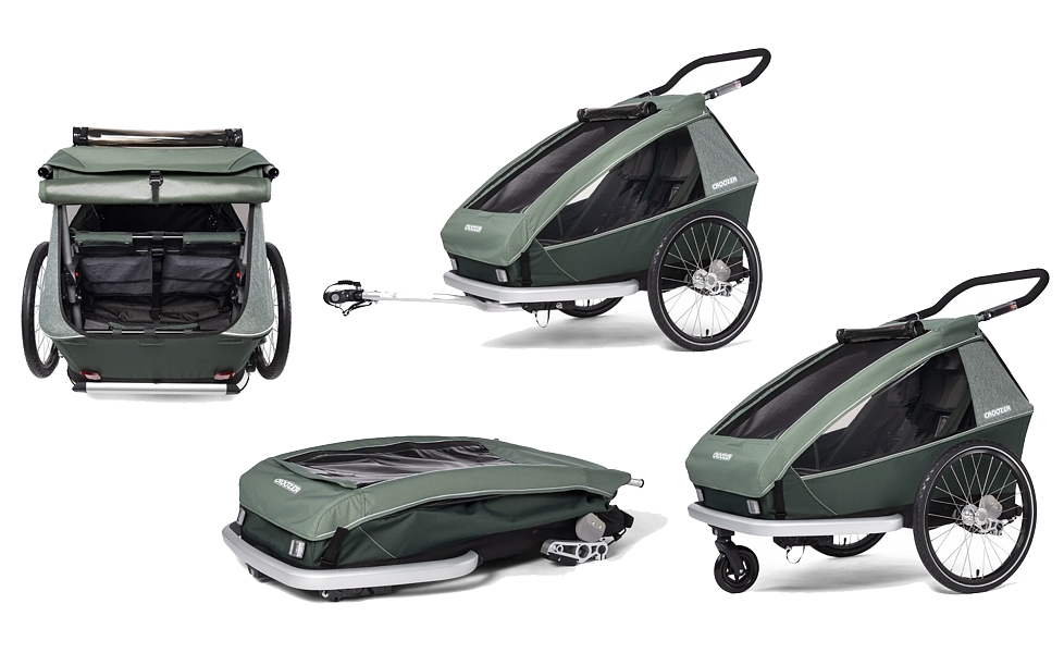 Croozer Vaaya 2 na spacer/rower (przyczepka + spacerówka dla 2 dzieci) Jungle Green 2022/2023 KURIER GRATIS