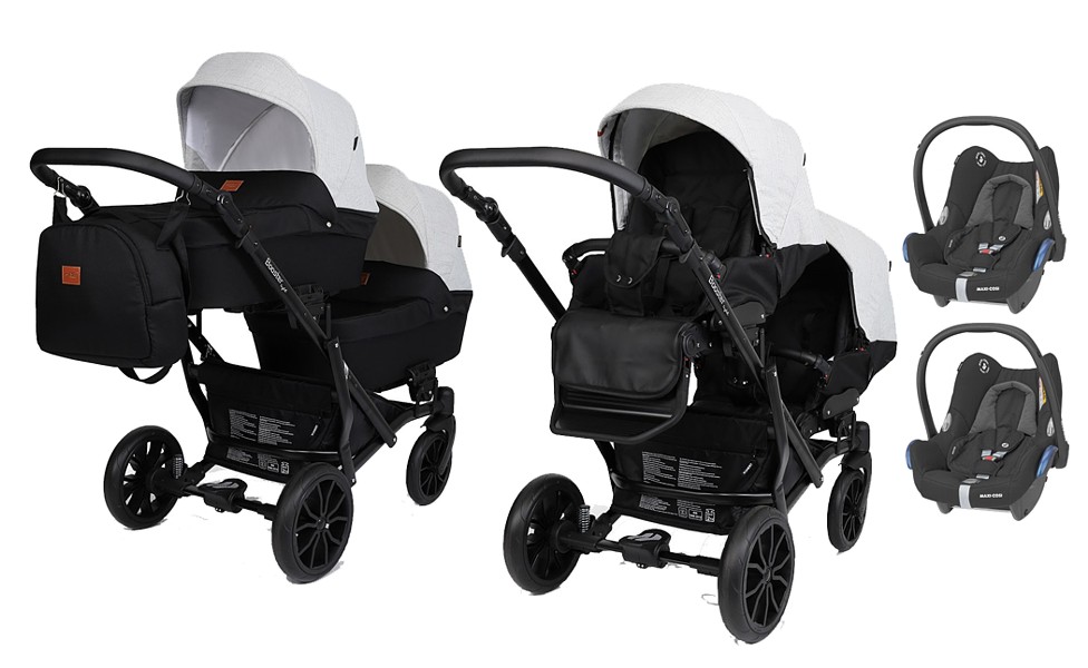 Kunert Booster Light twin stroller 3in1 (2x pushchair + 2x carrycot + 2x Maxi Cosi Cabrio car seat + adapters) 2024 FREE DELIVE