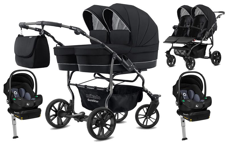 Mikado Goldstar 4in1 (2x pushchair + 2x carrycot + 2x Lionelo Astrid i-Size car seat + 2x base) 2024 FREE DELIVERY