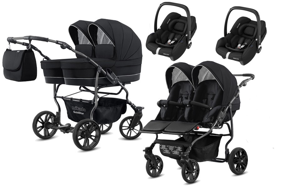 Mikado Goldstar 3in1 (2x pushchair + 2x carrycot + 2x Maxi Cosi Cabrio i-Size car seat + adapters) 2024 FREE DELIVERY