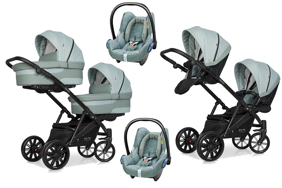 Riko Team stroller for twins 3in1 ( 2x pushchair + 2x carrycot + car seat Cabrio ) 2022/2023 FREE DELIVERY