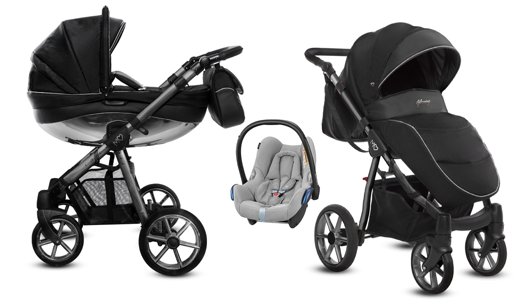 BabyActive Mommy Glossy schwarz 3in1 (Sportwagen + Tragetasche + Maxi Cosi Cabriofix Auto Sitz) 2023/2024 FREI VERSAND
