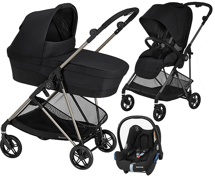 Cybex Melio Carbon 3in1 (pushchair + carrycot + Maxi Cosi Cabrio car seat) Moon Black 2023 FREE SHIPPING