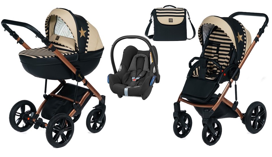 Dada Paradiso Stars Gold 3in1 (pushchair + carrycot + Maxi Cosi Cabrio car seat) 2022/2023 FREE DELIVERY