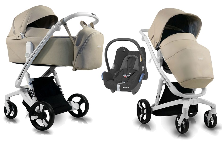 Ibebe I-Stop Ecco frame White 3in1 (pushchair + carrycot + Cabrio + adapters) IS16 beige 2022/2023 FREE DELIVERY