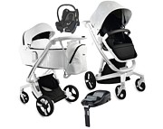Ibebe I-Stop Crocodile 4in1 (pushchair + carrycot + Maxi Cosi Cabrio + Familyfix + adapters) white IS29/ 2023 FREE DELIVERY