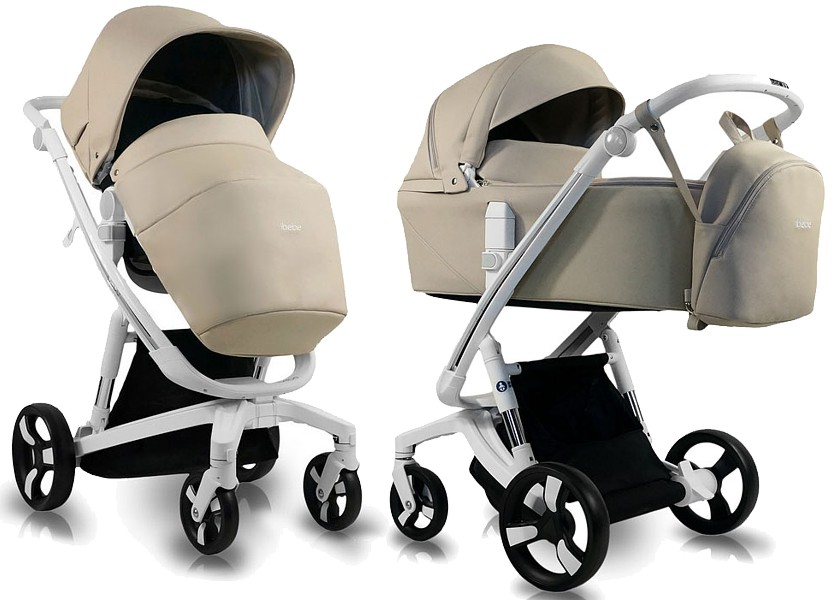 Ibebe I-Stop Ecco frame white with electronic safety brake ( pushchair + carrycot ) colour IS16 beige 2022/2023 FREE DELIVERY