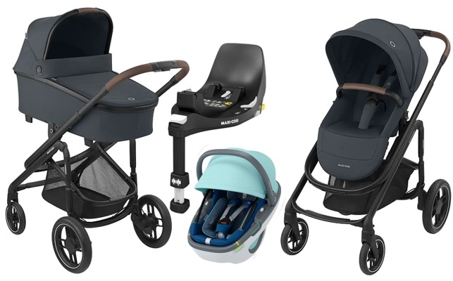 Maxi Cosi Plaza+ 4in1 (pushchair + carrycot Oria + Coral 360 car seat + FamilyFix 360 swivel base) 2022/2023