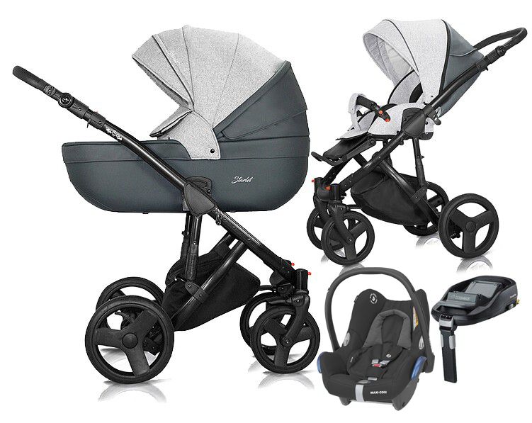 Milu Kids Starlet Eko 4in1 (pushchair + carrycot + Maxi Cosi Cabrio car seat + Familyfix base) 2023 FREE DELIVERY