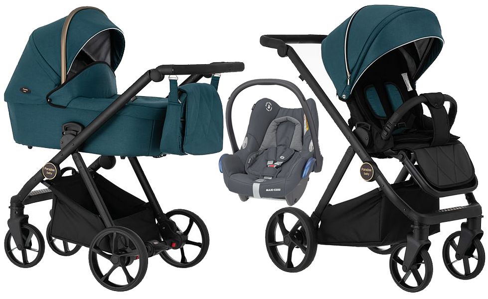 Paradise Baby RX 3in1 (pushchair + carrycot + car seat Maxi-Cosi Cabrio) frame Black Matte 2024 FREE DELIVERY