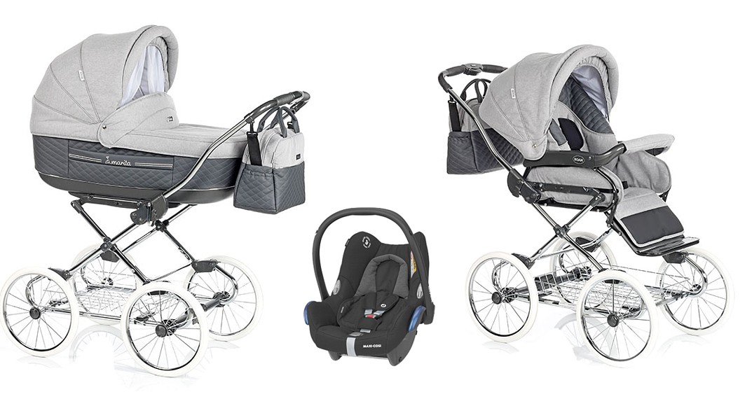 Roan Marita Prestige 3in1 (pushchair + carrycot + Maxi Cosi Cabrio car seat) chrome frame 2022/2023 FREE DELIVERY